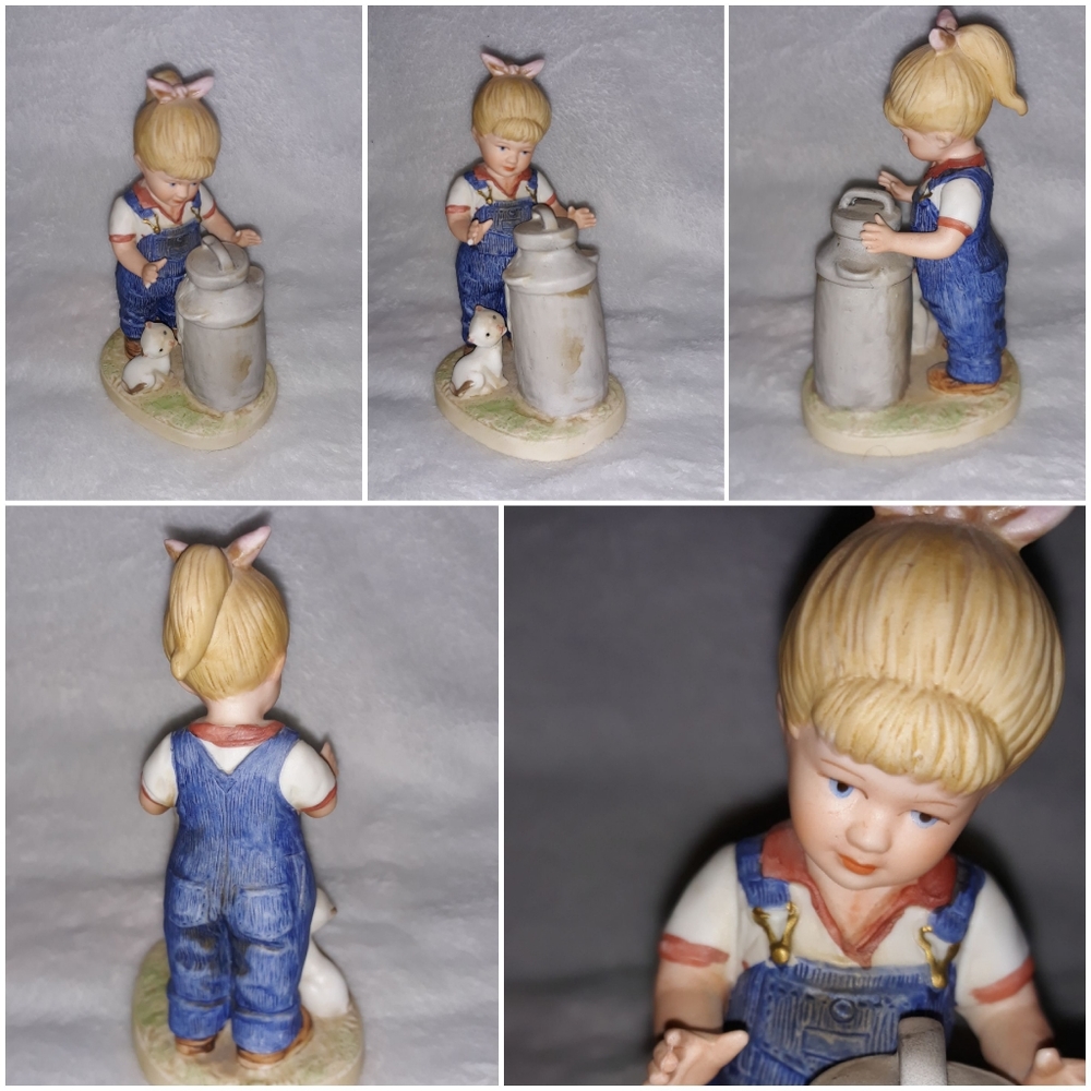 1985 Homco "Denim Days" Figurine "Morning Chores" Vintage Americana Collectible